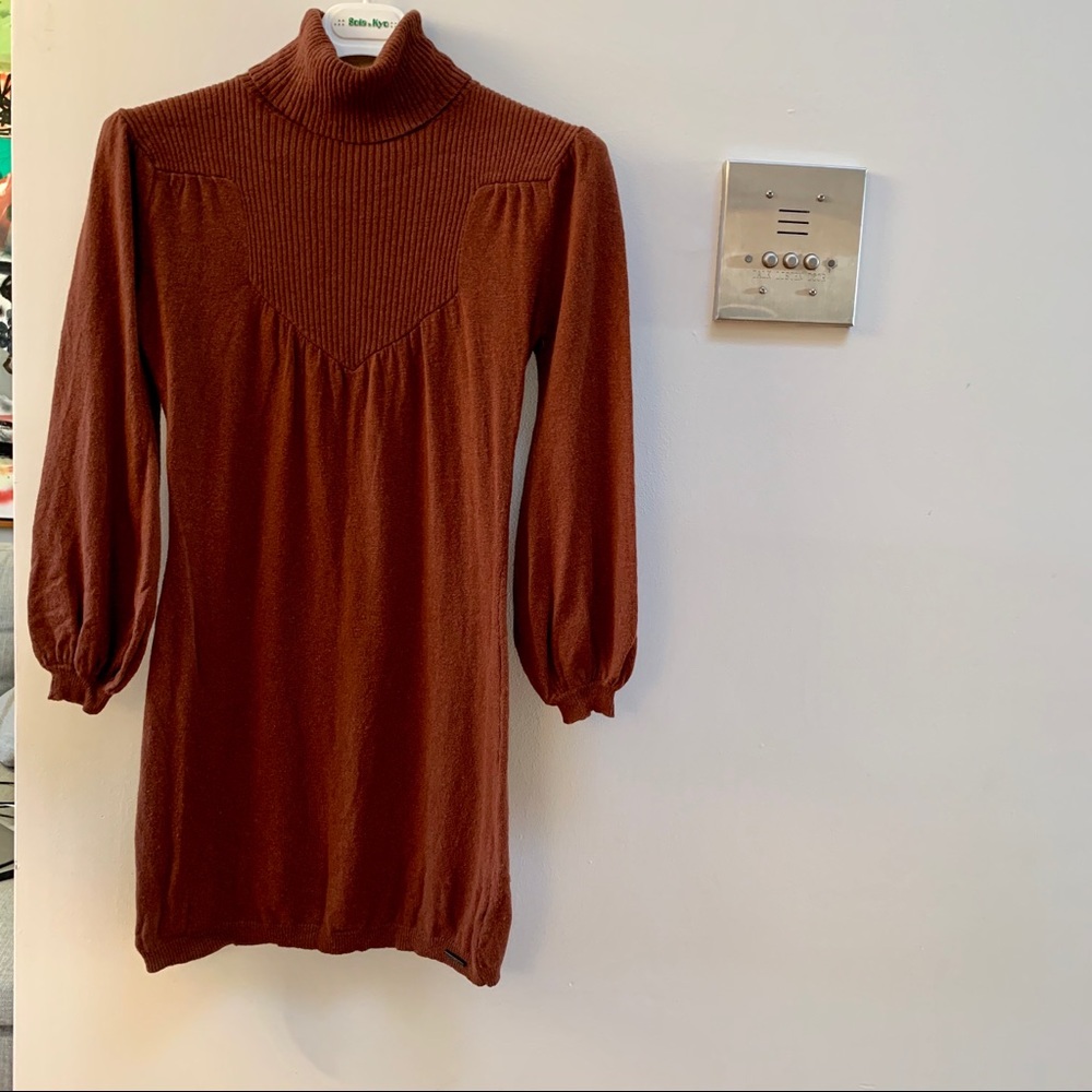 Chic Brown Turtleneck Mini Dress